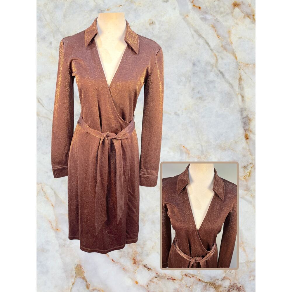 Express Brown Metallic Wrap Midi Dress